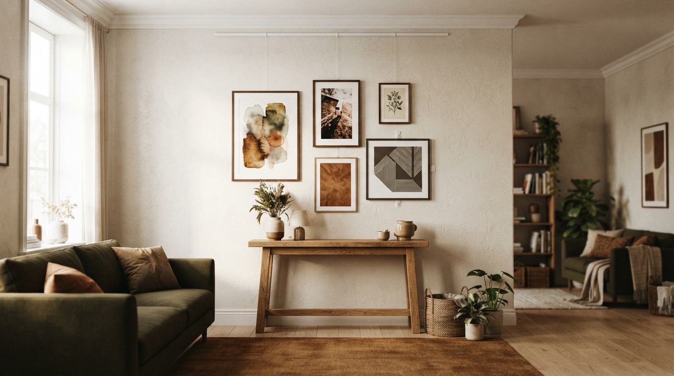 Editorial illustration for Five Ways Renters Can Hang Wall Art: Which Damage-Minimizing System Fits Your Art, Walls, and Lease?